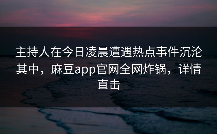 主持人在今日凌晨遭遇热点事件沉沦其中，麻豆app官网全网炸锅，详情直击
