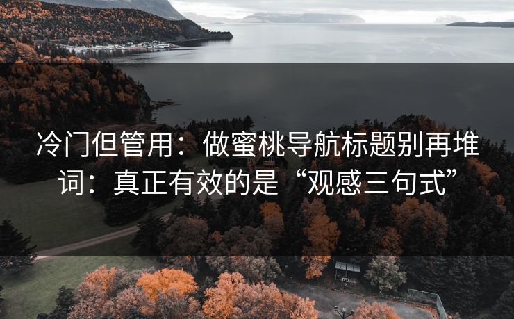 冷门但管用：做蜜桃导航标题别再堆词：真正有效的是“观感三句式”