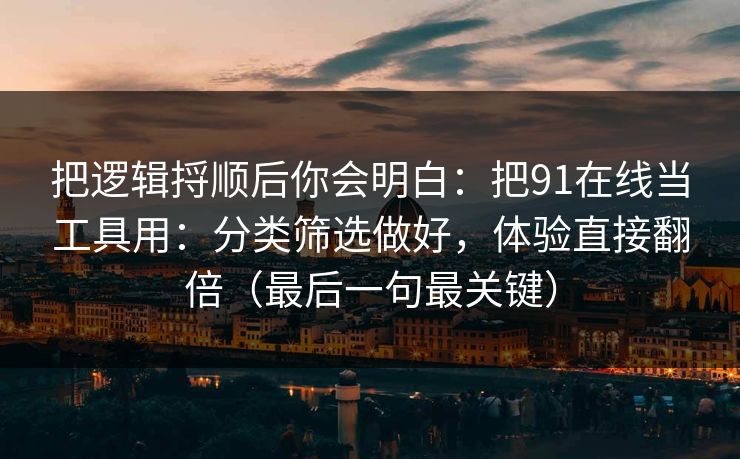 把逻辑捋顺后你会明白：把91在线当工具用：分类筛选做好，体验直接翻倍（最后一句最关键）